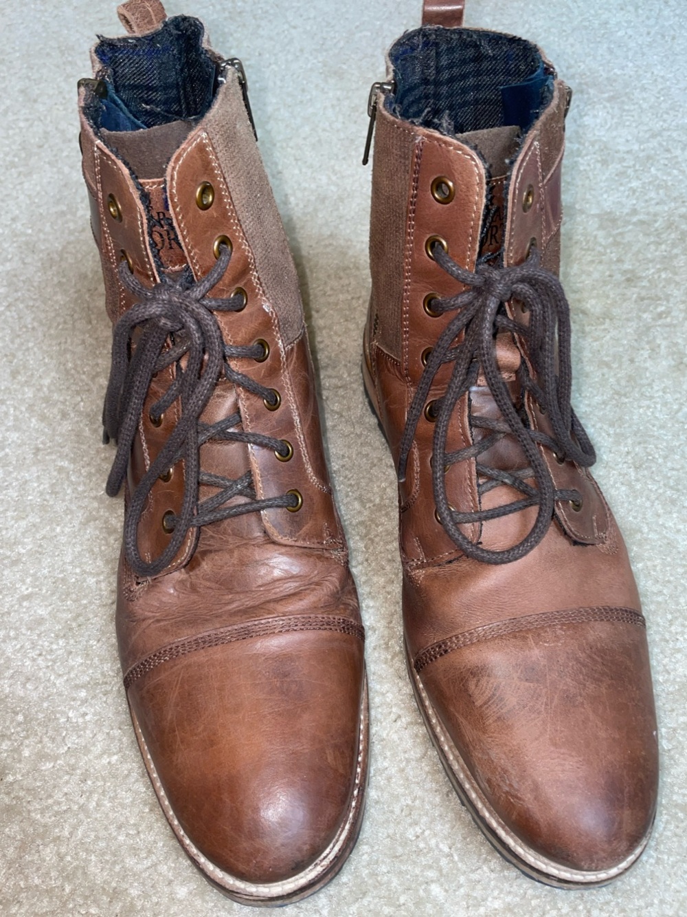 Franco Fortini Brown Leather Cap-Toe Lace-Up Boots
